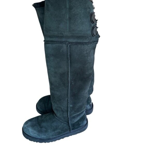 UGG Bailey Button Over The Knee Sheepskin Boots Black Women’s Size 6 Rare Style - Picture 3 of 16